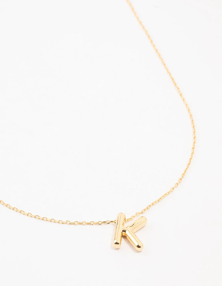 Gold Plated Bubble Letter K Necklace