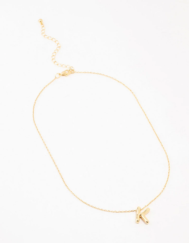 Gold Plated Bubble Letter K Necklace