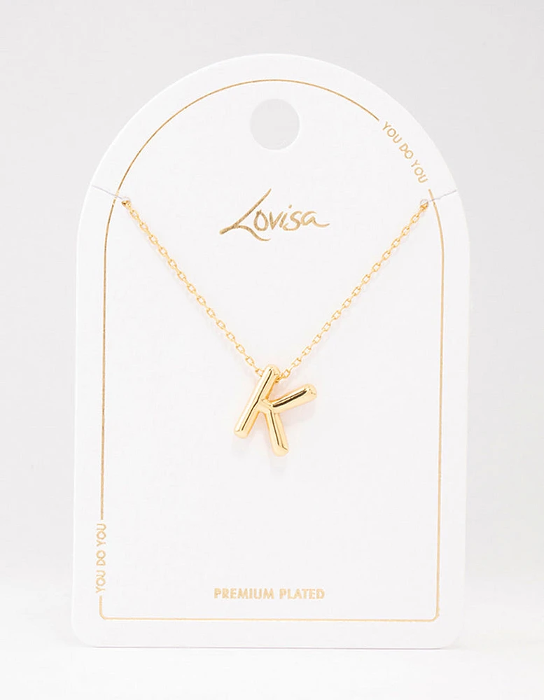 Gold Plated Bubble Letter K Necklace