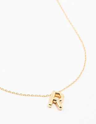 Gold Plated Bubble R Letter Necklace