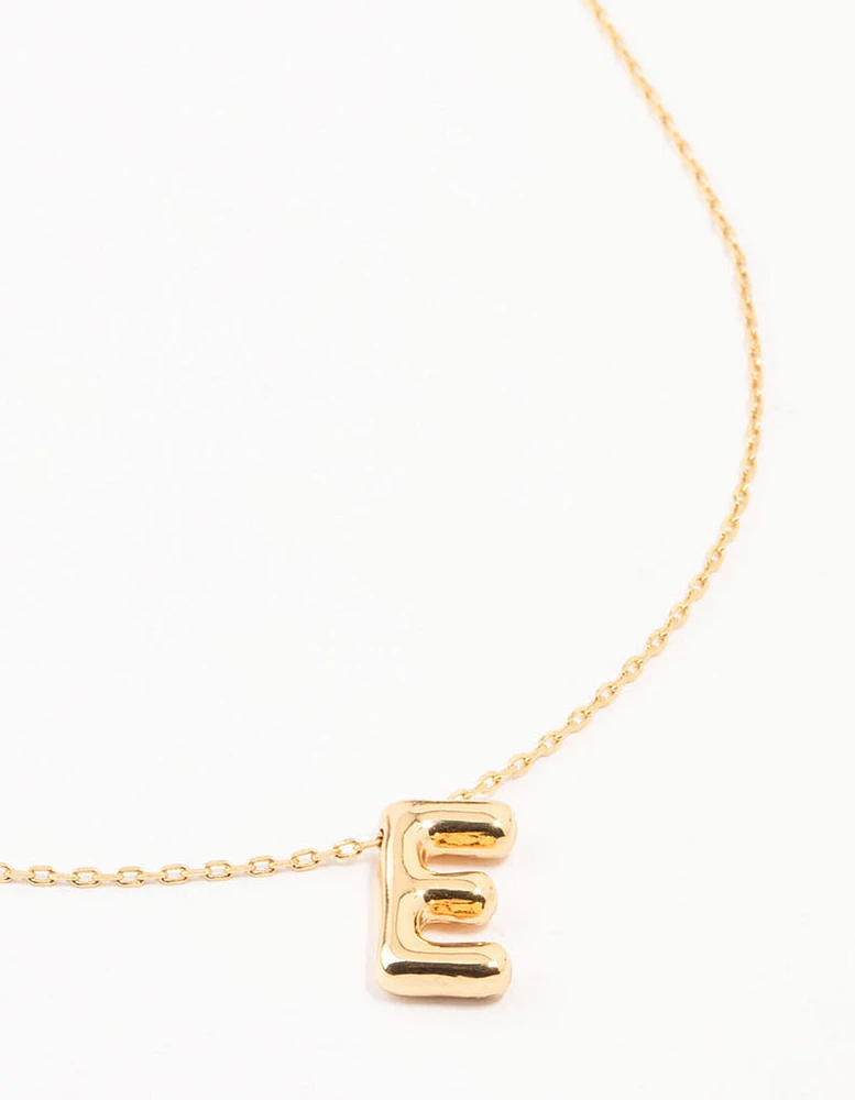 Gold Plated Bubble Letter E Necklace