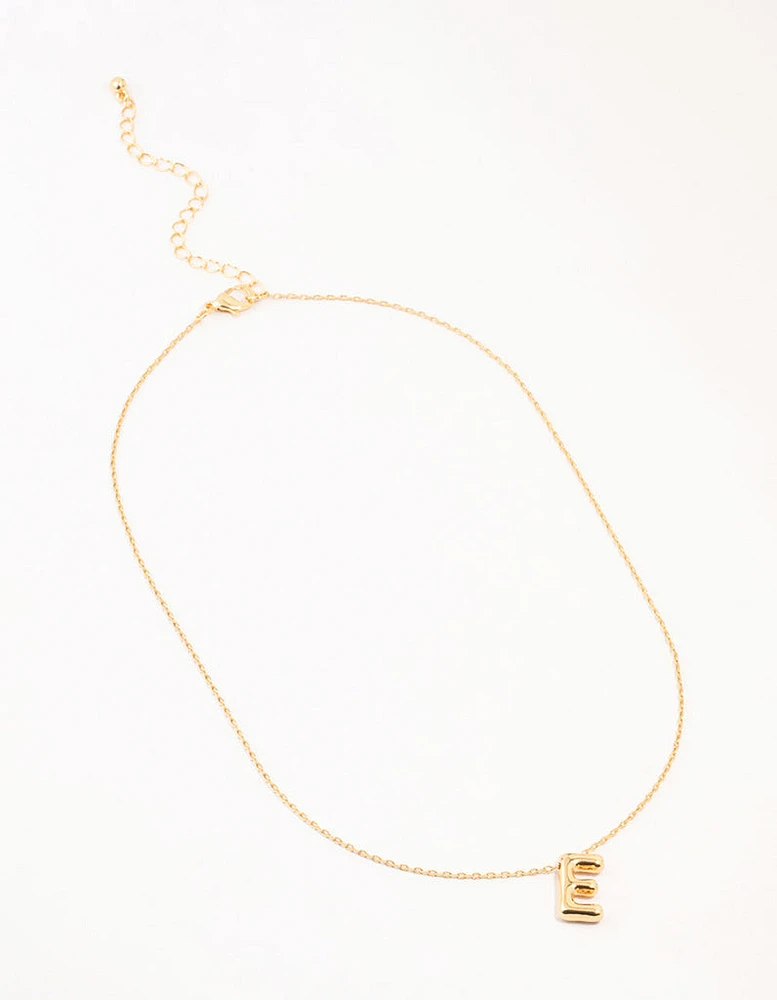 Gold Plated Bubble Letter E Necklace