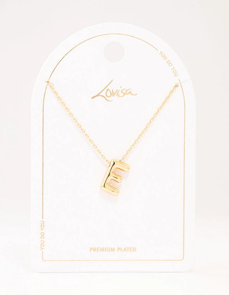 Gold Plated Bubble Letter E Necklace