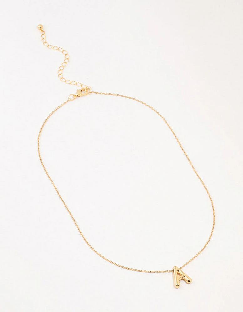 Gold Plated Bubble Letter A Necklace