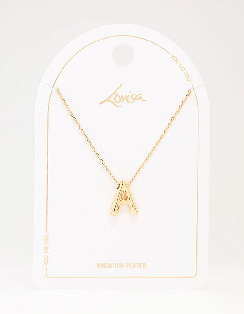 Gold Plated Bubble Letter A Necklace