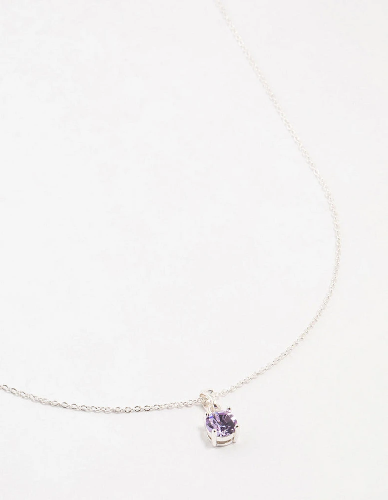 Silver Purple Solitaire Czech Bohemia Crystal Necklace