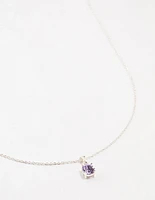 Silver Purple Solitaire Czech Bohemia Crystal Necklace