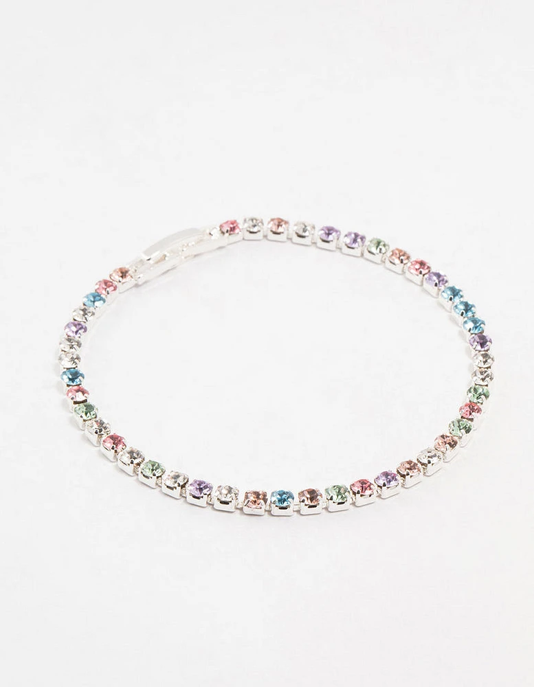 Multicoloured Czech Bohemia Crystal Silver Fine Cup Chain Clasp Bracelet