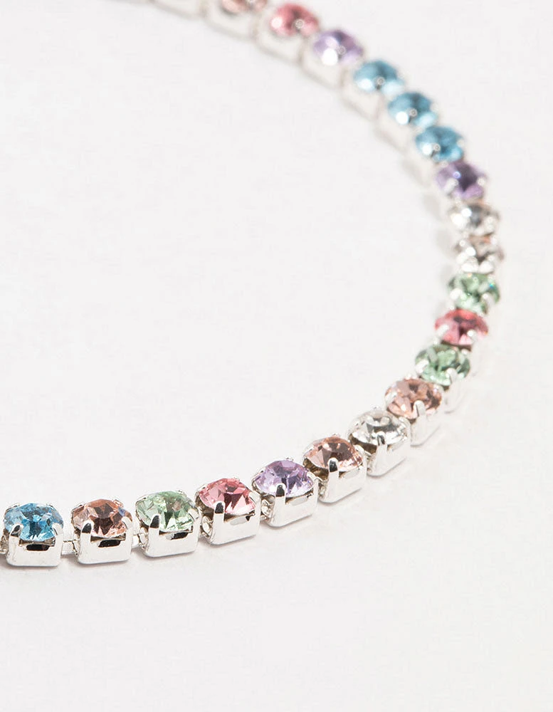 Multicoloured Czech Bohemia Crystal Silver Fine Cup Chain Clasp Bracelet