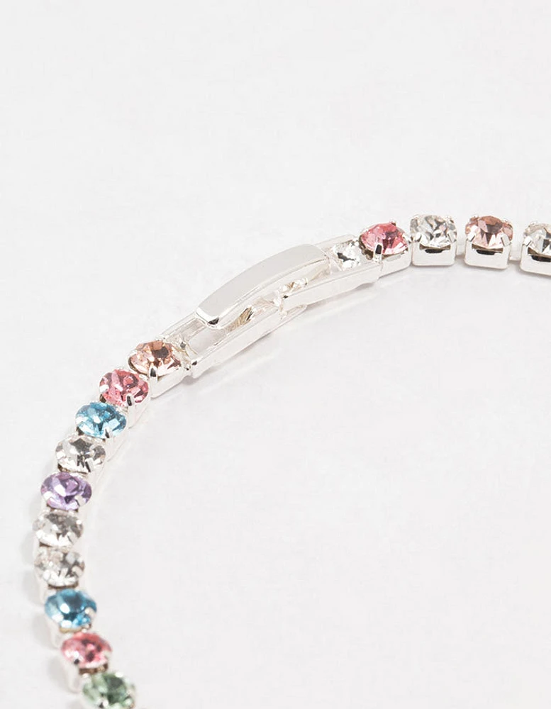 Multicoloured Czech Bohemia Crystal Silver Fine Cup Chain Clasp Bracelet