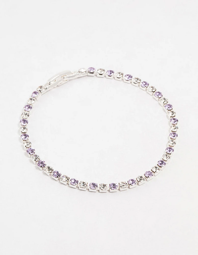 Purple Czech Bohemia Crystal Silver Tennis Bracelet