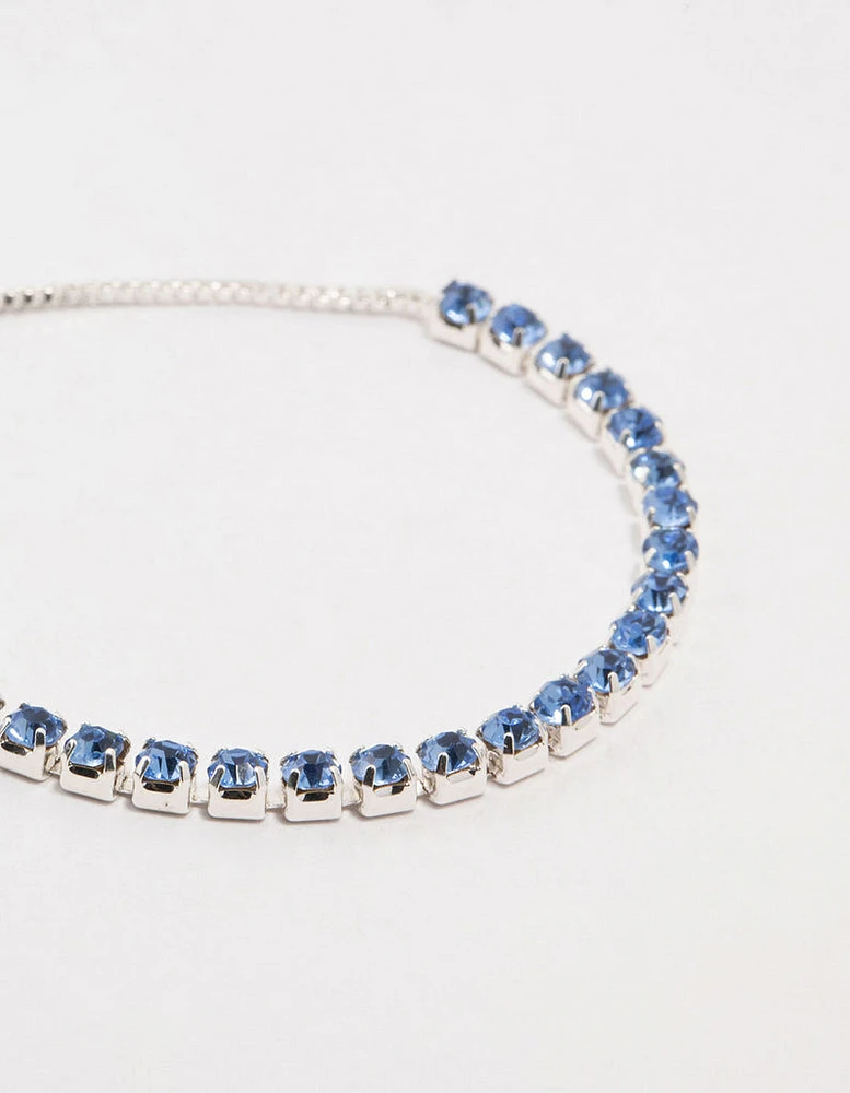 Silver Blue Czech Bohemia Crystal Cup Chain Toggle Bracelet