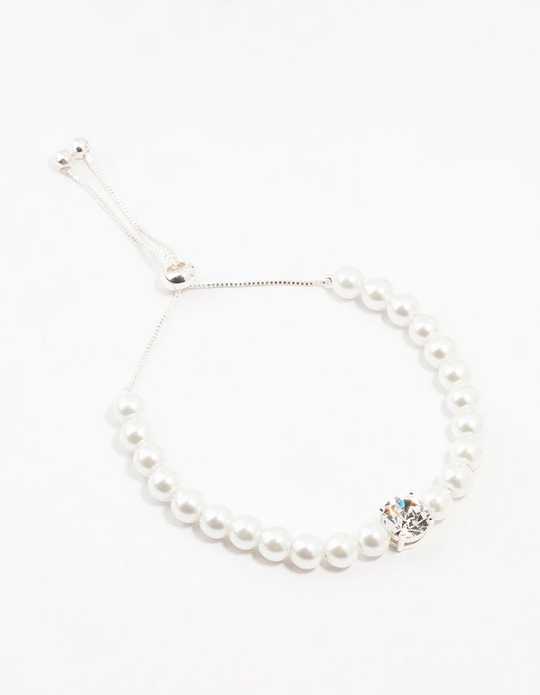 Czech Bohemia Crystal & Pearl Silver Toggle Bracelet