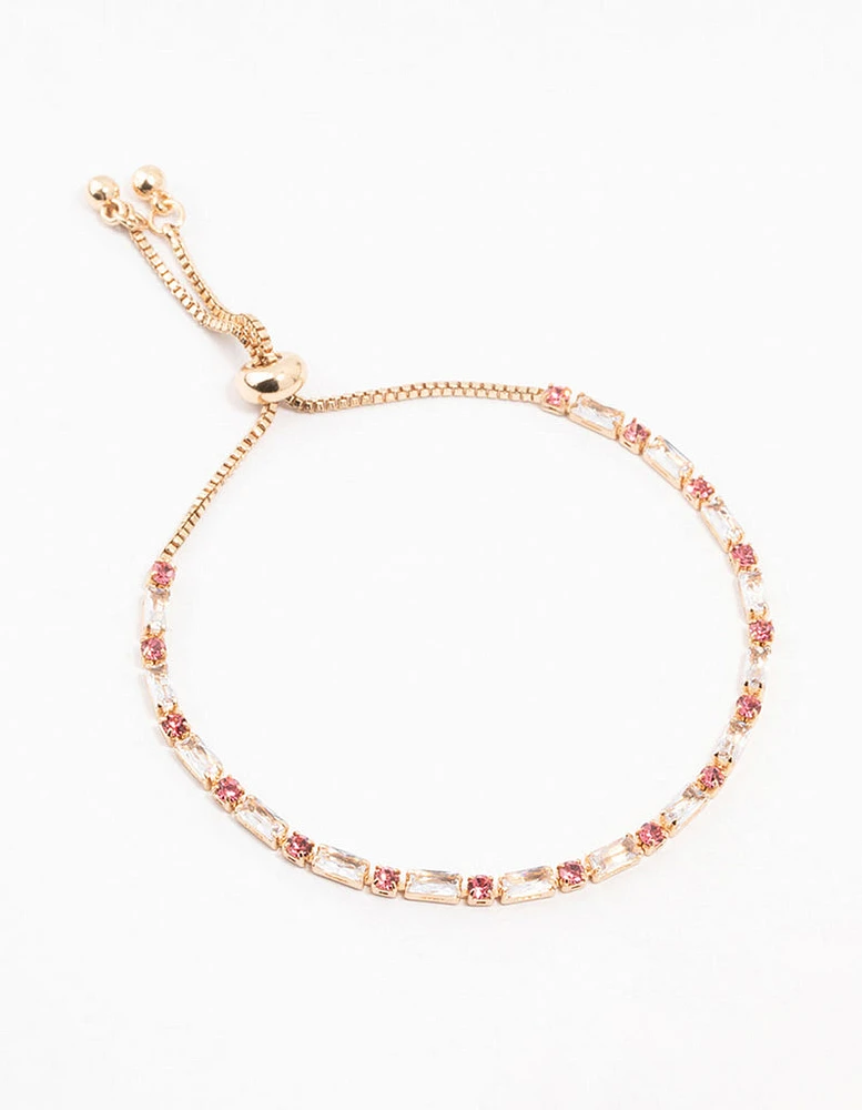 Gold Pink & Silver Czech Bohemia Crystal Cup Chain Gold Toggle Bracelet