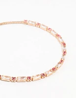 Gold Pink & Silver Czech Bohemia Crystal Cup Chain Gold Toggle Bracelet