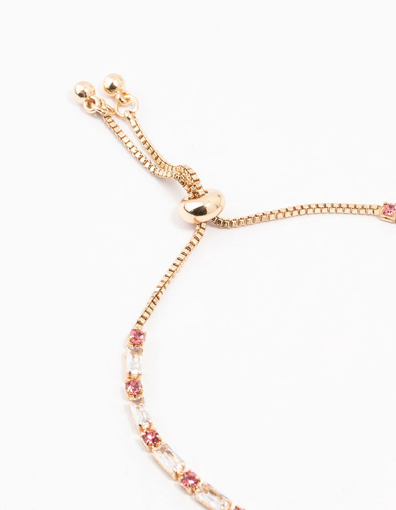 Gold Pink & Silver Czech Bohemia Crystal Cup Chain Gold Toggle Bracelet