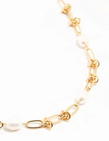 Gold Plated Freshwater Pearl & Knotted Necklace