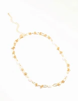 Gold Plated Freshwater Pearl & Knotted Necklace