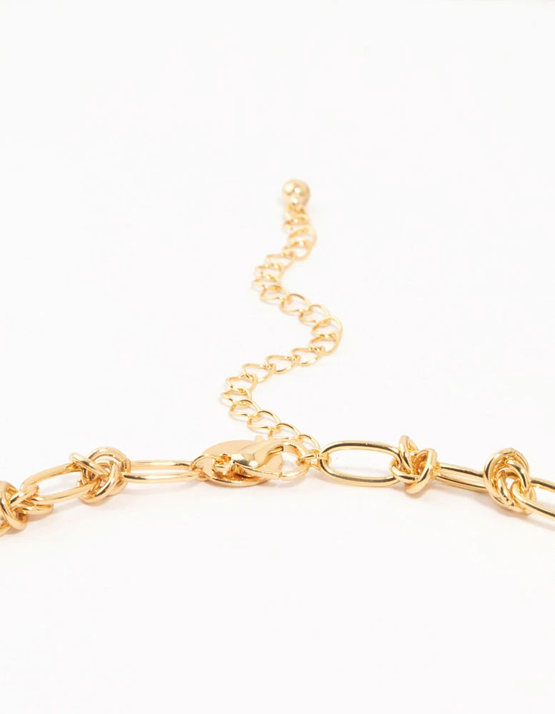 Gold Plated Freshwater Pearl & Knotted Necklace