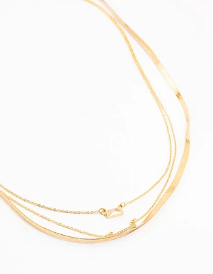 Gold Plated Snake & Diamante Crystal Layered Necklace