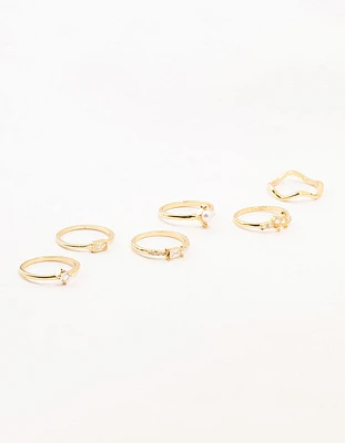 Gold Plated Pearl Cluster Baguette Rings 6-Pack