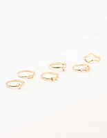 Gold Plated Pearl Cluster Baguette Rings 6-Pack