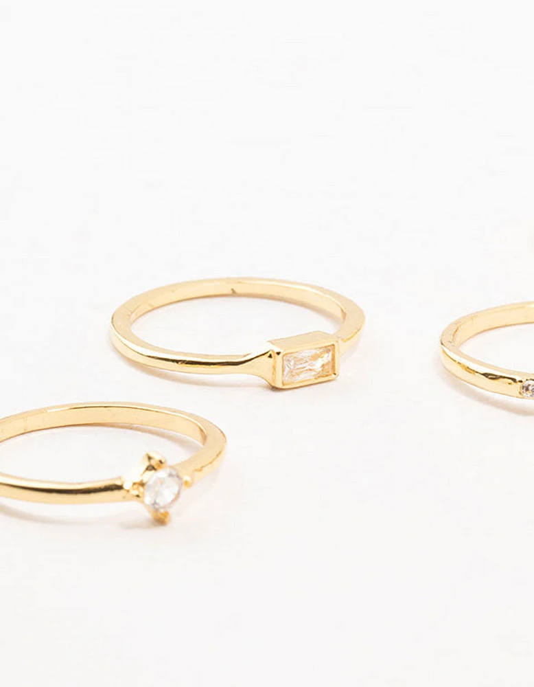 Gold Plated Pearl Cluster Baguette Rings 6-Pack