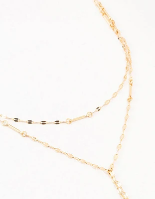 Gold Plated Flat Cable Layered Y-Necklace