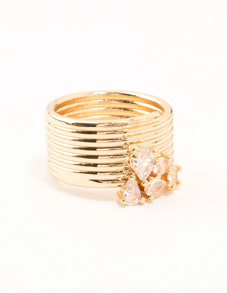 Gold Plated Crystal Mixed Cluster Spiral Ring