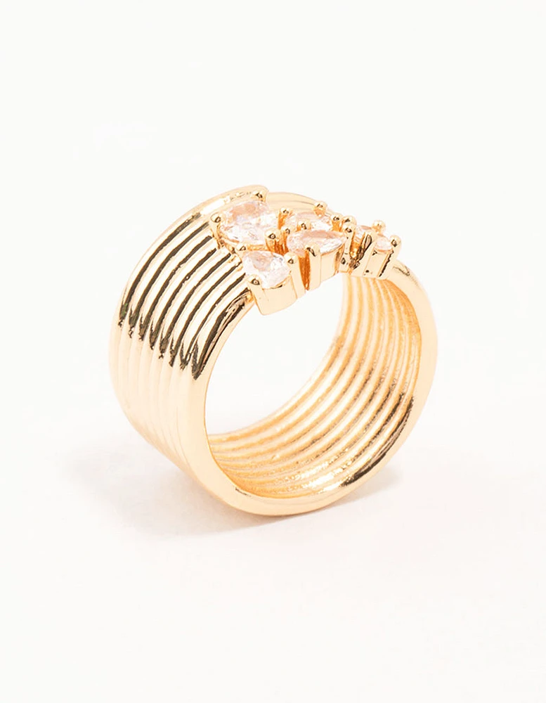 Gold Plated Crystal Mixed Cluster Spiral Ring