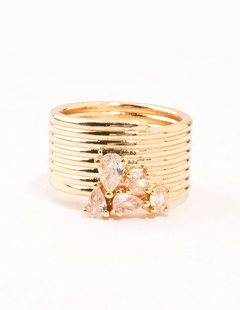 Gold Plated Crystal Mixed Cluster Spiral Ring