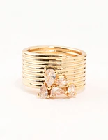 Gold Plated Crystal Mixed Cluster Spiral Ring