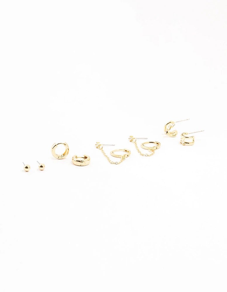 Gold Plated Chunky Hoop & Chain Earrings 4-Pack