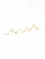 Gold Plated Chunky Hoop & Chain Earrings 4-Pack