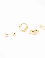 Gold Plated Chunky Hoop & Chain Earrings 4-Pack