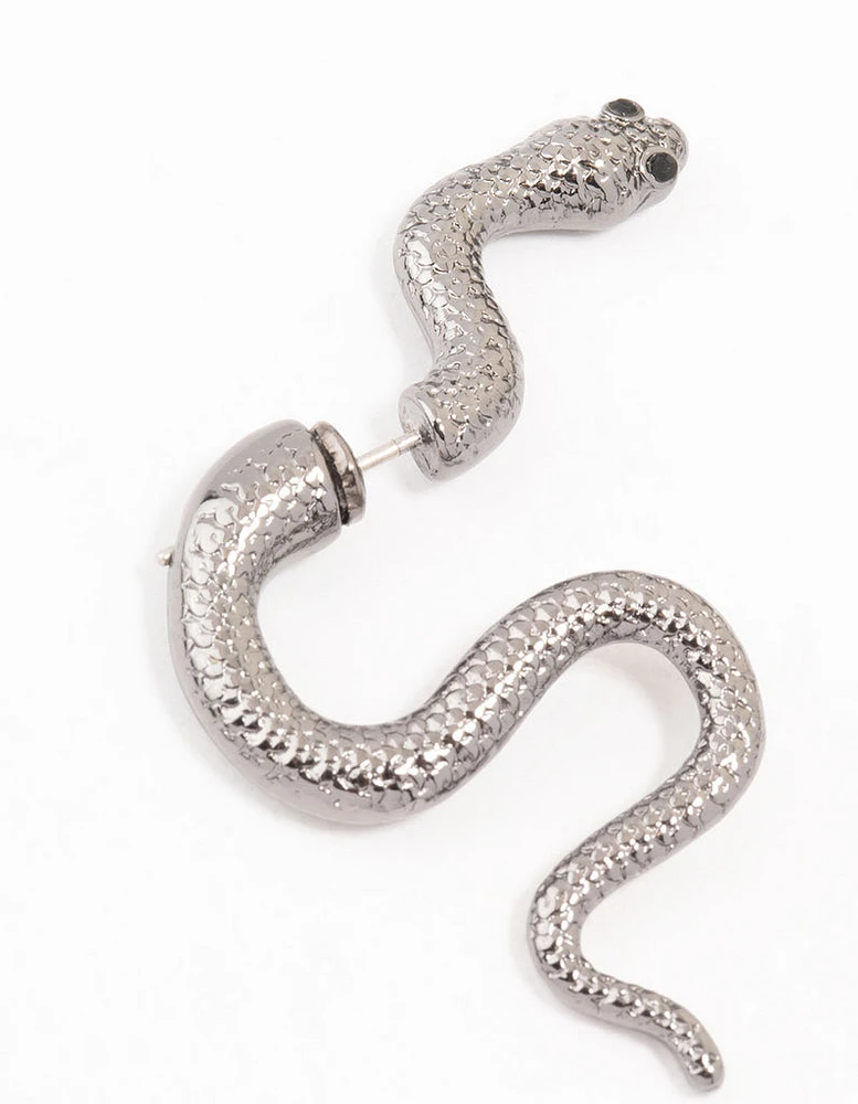 Gunmetal Slithering Snake Drop Earrings