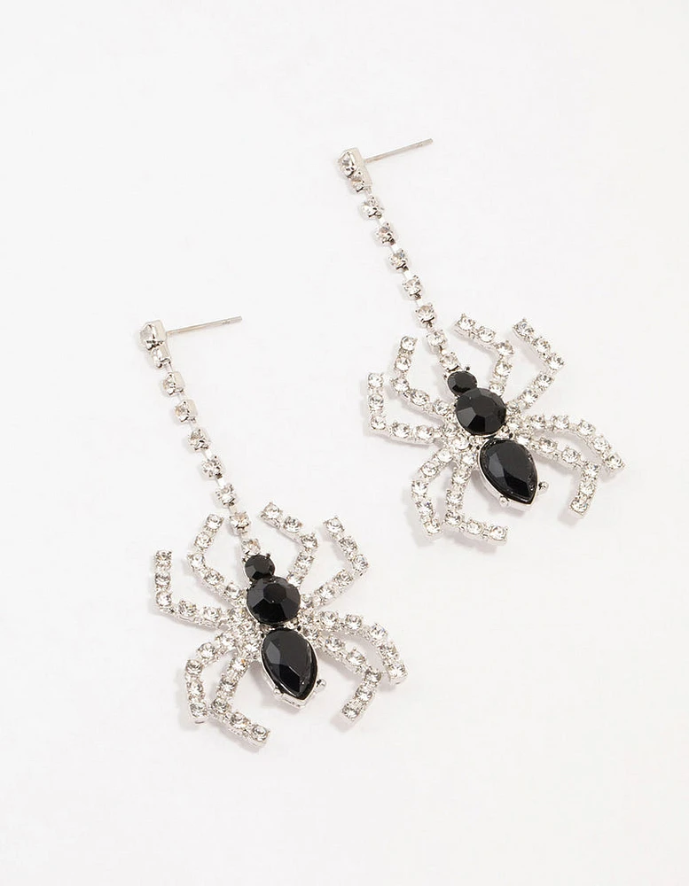 Bling Spider Silver Drop Earrings