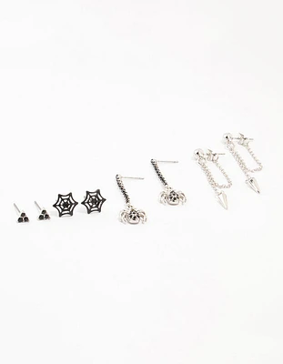 Spider & Cross Silver Earrings 4-Pack