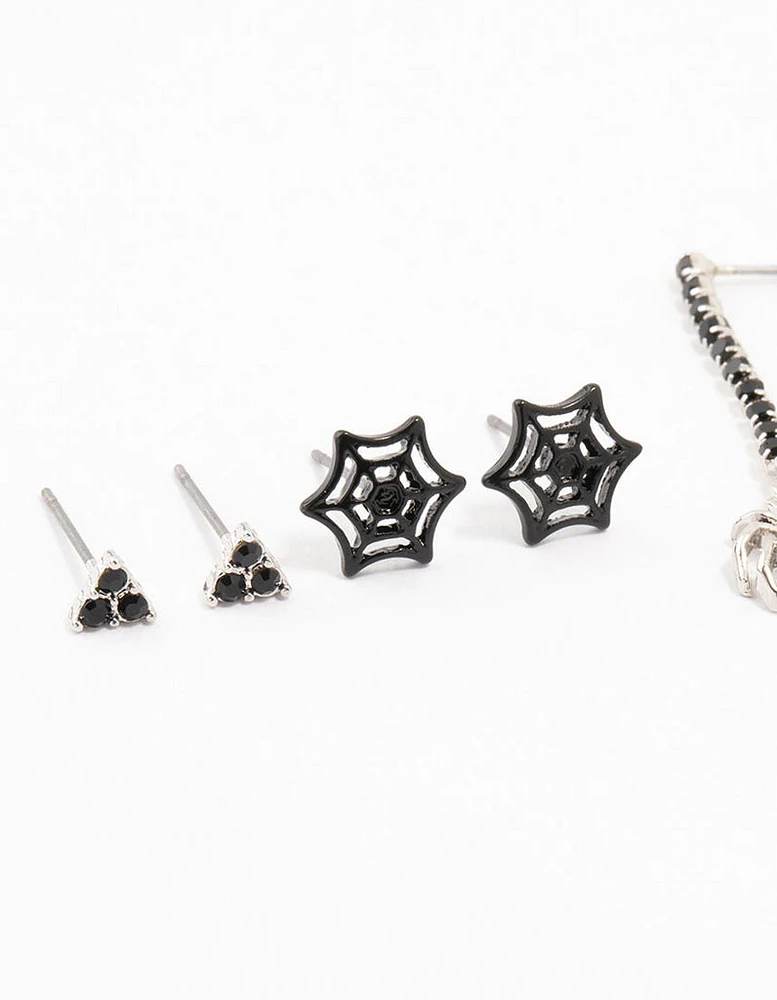 Spider & Cross Silver Earrings 4-Pack