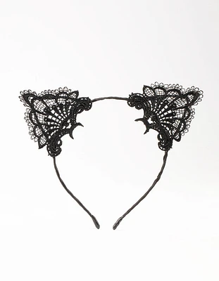 Black Lacy Fabric Cat Ears Headband