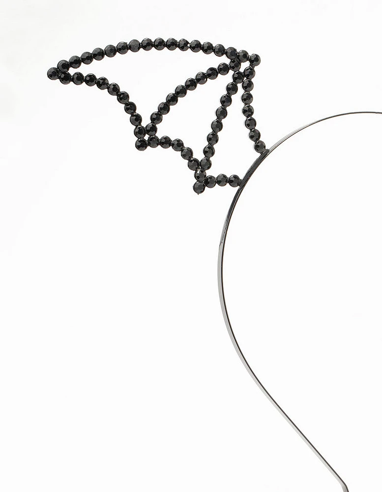 Black Beaded Bat Wing Beaded Headband