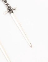 Antique Silver Floral Sword Drop Earrings