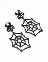 Black Diamante Spiderweb Gold Drop Earrings