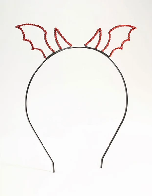 Red Diamante Devil Horn Black  Headband