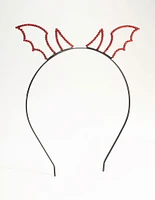 Red Diamante Devil Horn Black  Headband