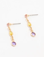 Gold Mixed Round & Marquise Purple Diamante Crystal Earrings 3-Pack