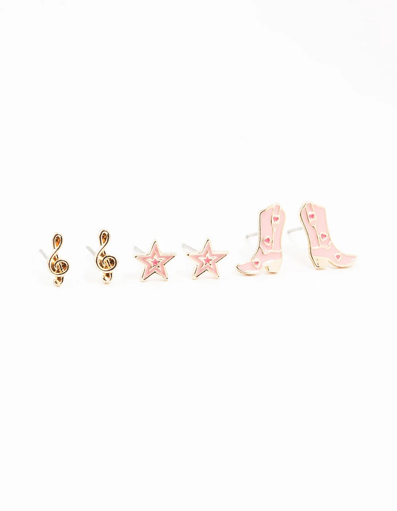 Gold Star Cow Girl Earrings 3-Pack