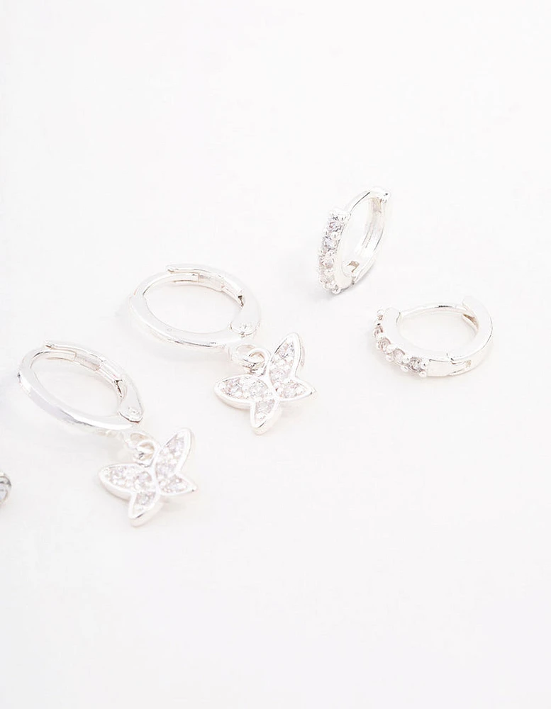 Silver Cubic Zirconia Butterfly Earrings 3-Pack