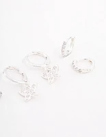 Silver Cubic Zirconia Butterfly Earrings 3-Pack