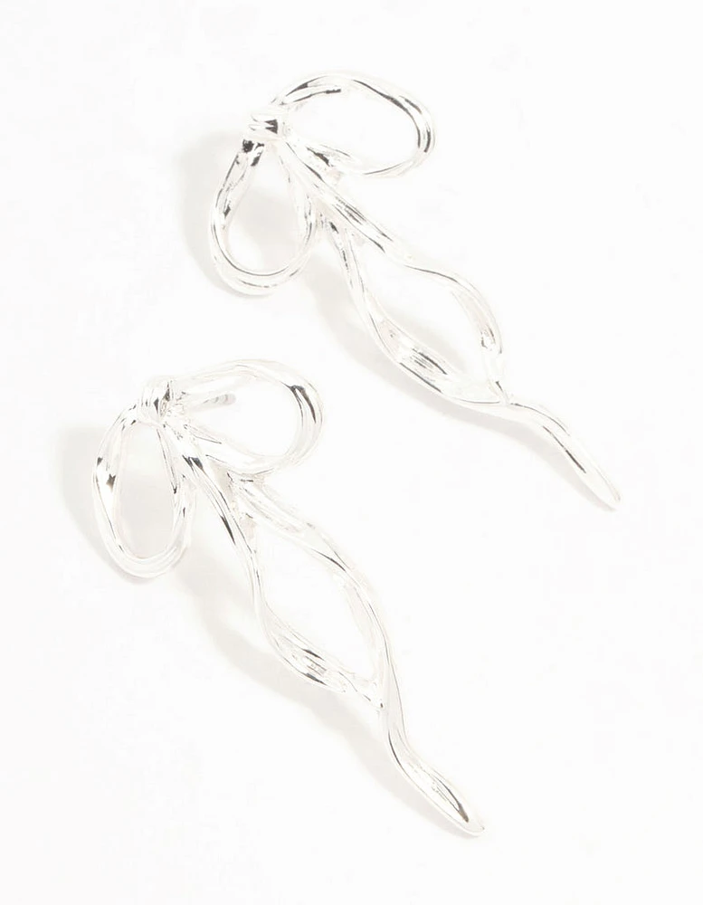 Silver Plated Twisted Bow Drape Earrings